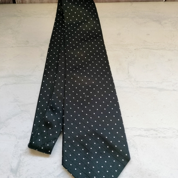 Lauren Ralph Lauren Silk Necktie Tie Textured Black White Dots Hand Finished. T - Picture 8 of 9